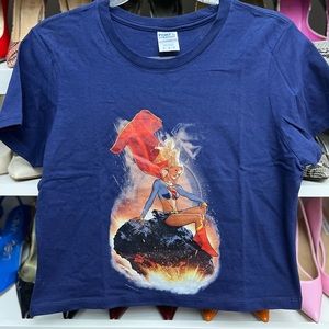 Port and company t shirt with blond Wonder Woman. Size medium crop. Like new